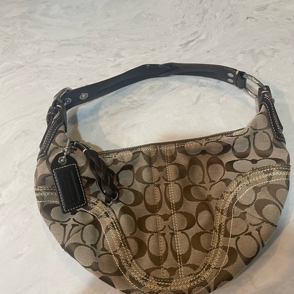 Coach Brown Monogram Canvas Hobo Bag with wristlet - Picture 13 of 13